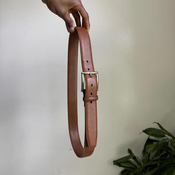 Vintage Brown leather belt with silver buckle‎ size 36 main image 4